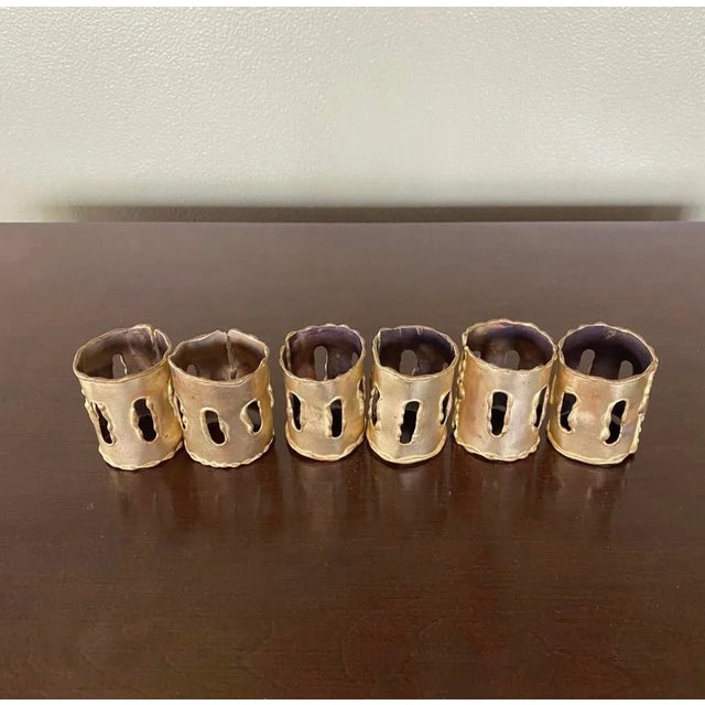 Vintage Brass Brutalist Napkin Rings- Set of 6 For Sale In Boston - Image 6 of 7