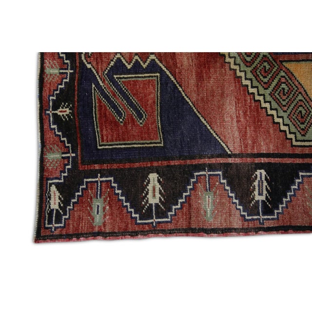 Rustic 1960s Red & Blue Vintage Turkish Runner 4'9" X 11'9" For Sale - Image 3 of 6