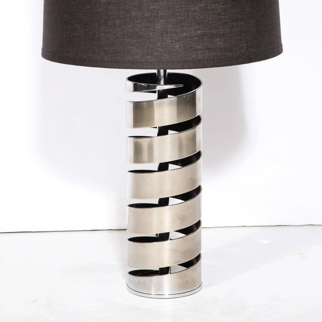 Mid-Century Modern Late 20th Century Modernist Torqued Spiral Form Table Lamp in Satin Nickel For Sale - Image 3 of 13