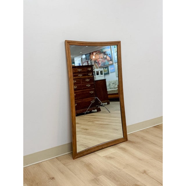 Mid 20th Century Vintage Mirror Broyhill Sculptra MCM Walnut Wall Vanity Entryway Curved Edges For Sale - Image 5 of 10
