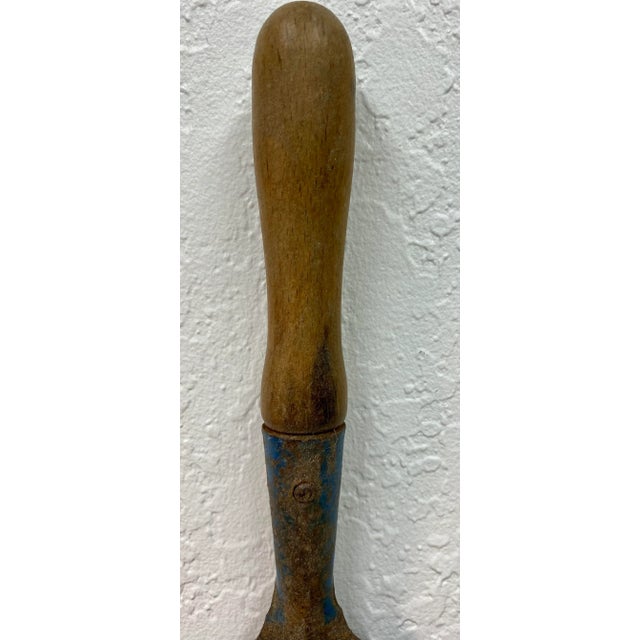 English Vintage Small Blue Metal Garden Fork With Wooden Handle From England For Sale - Image 3 of 9