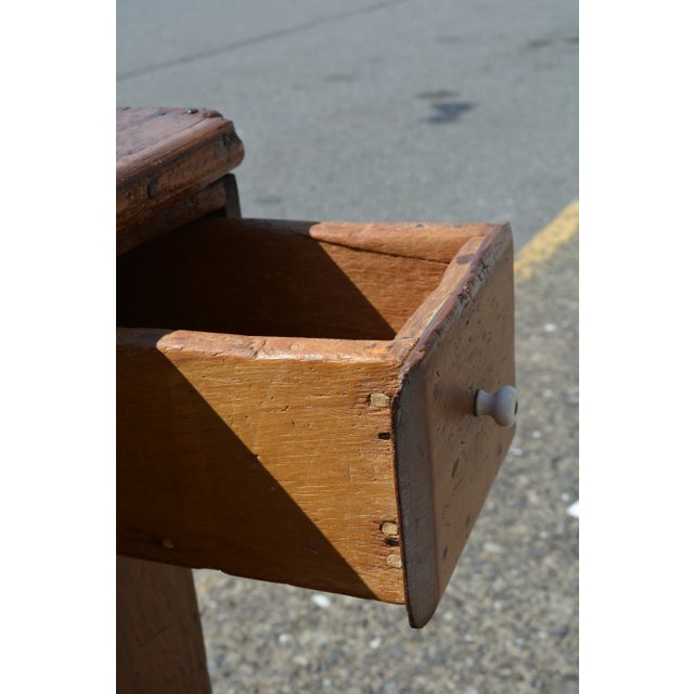 Wood Antique Rustic Primitive Pine Dry Sink / Vanity Cabinet Cupboard W/ Lift Up Center Lid & 2 Side Drawers For Sale - Image 7 of 12