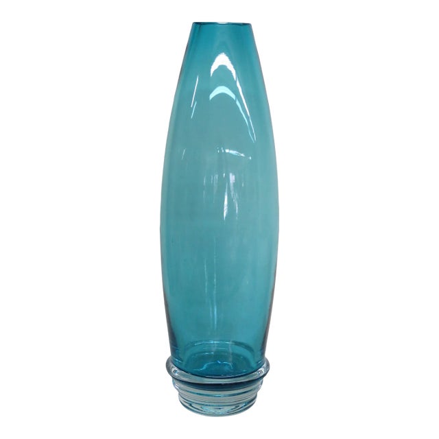 Marquis by Waterford Crystal Blue 16 Inches Mid Century Tall Vase For Sale