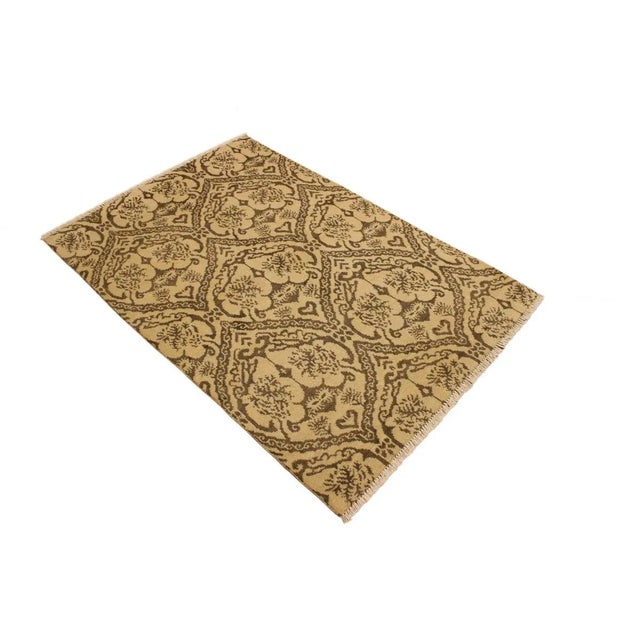 Contemporary 1990s Boho Chic Modern Beige/Brown Wool & Viscous Rug - 4'0 X 5'10 For Sale - Image 3 of 8