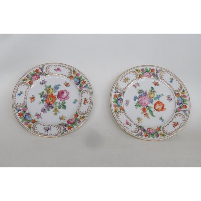 Ceramic Schumann Bavaria Empress Dresden Flowers White Porcelain Plates 2pc Pair #5139b For Sale - Image 7 of 10