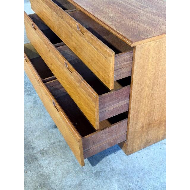 Teak 6-Drawer Double Dresser Lowboy With Sculpted Pulls Danish Mid-Century Modern 1970s For Sale - Image 9 of 12