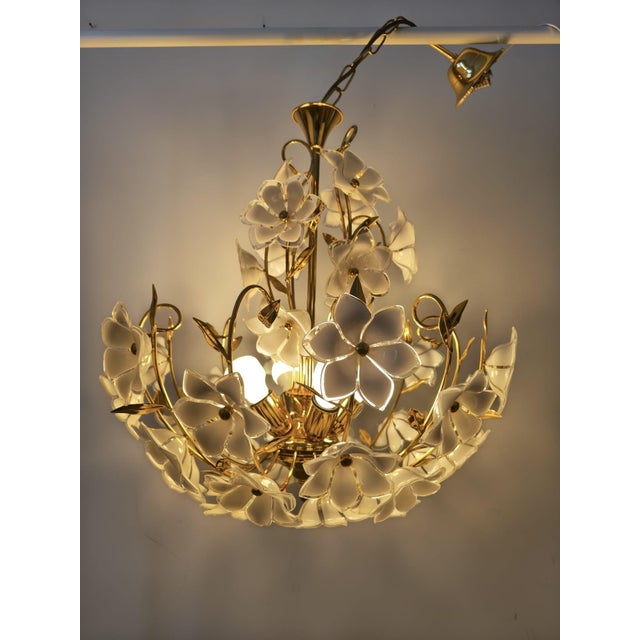Murano Glass White Flowers Chandelier, 1970s For Sale - Image 11 of 18