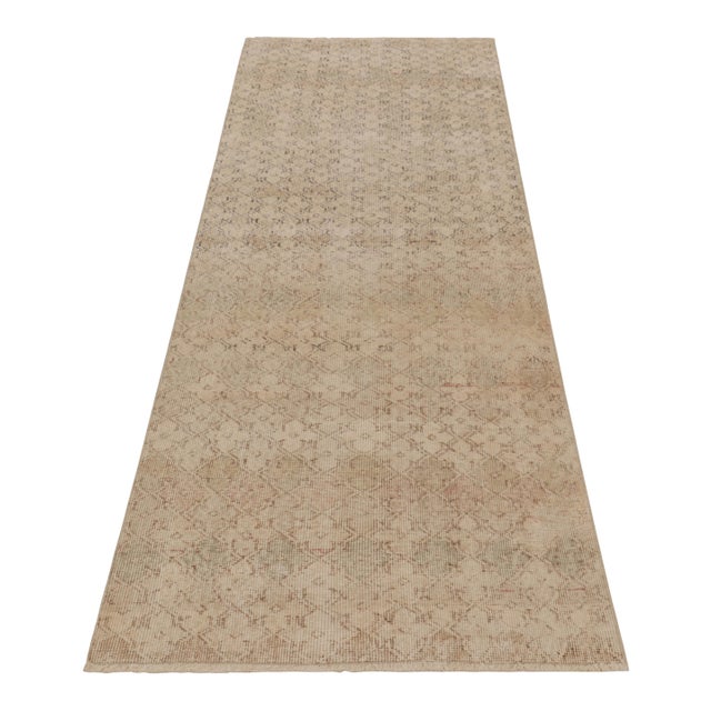 Rug & Kilim Vintage Distressed Runner Rug, Beige and Brown Geometric Pattern - Rug & Kilim For Sale - Image 4 of 8
