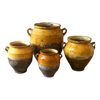 Antique French Ochre-Glazed Earthenware Confit Jar - Small For Sale