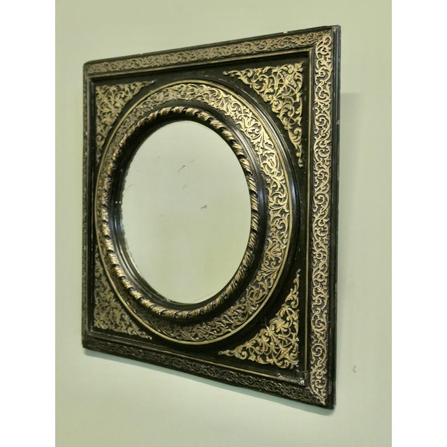 Metal French Empire Gilt Brass and Black Lacquered Wall Mirror For Sale - Image 7 of 8