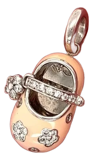 Aaron Basha Diamond Pink Enamel 18k White Gold Shoe Charm Pendant