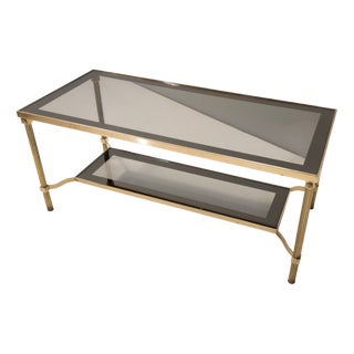Rectangular Brass Coffee Table with Mirrored Glass Edges, 1960s For Sale