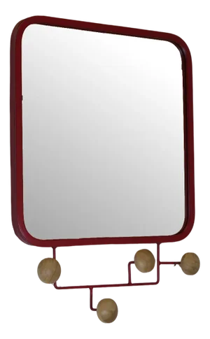 French Volcano Orange Cloakroom Mirror Coat Rack, 1960s
