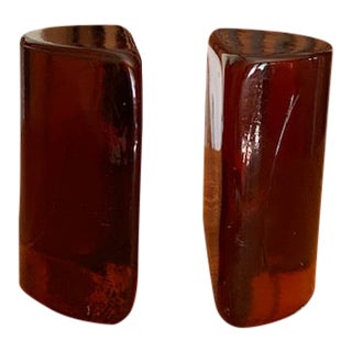 Blenko Heavy Glass Amber Bookends - a Pair For Sale