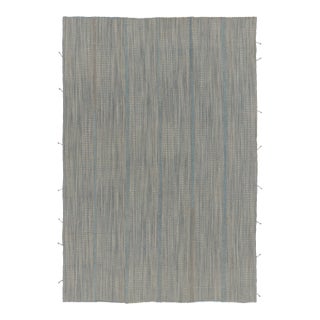 Rug & Kilim's Contemporary Kilim, Gray Textural Stripes with Blue Accents For Sale