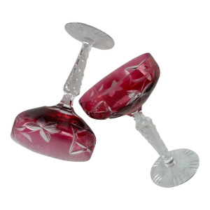 Vintage Cranberry/Raspberry Crystal Coupe Glasses - Pair 2