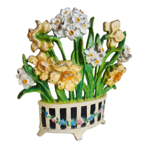 Antique Hubley Cast Iron Daffodil & Narcissus Basket Doorstop #266