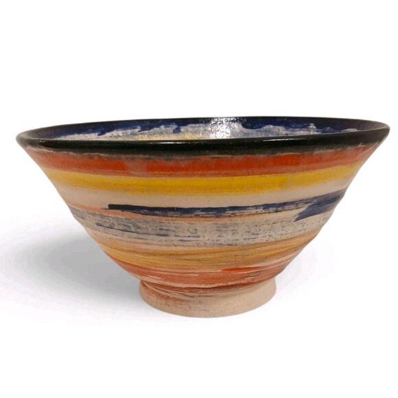 2015 Coastal Landscape Pottery Handmade Stoneware Bowl Colorful Striped Modern Artist Signed on Bottom 2015 Ghilton This...