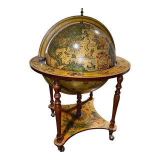 1960s Vintage Italian Portable Zodiac Decorative Floor Bar Cart Globe For Sale