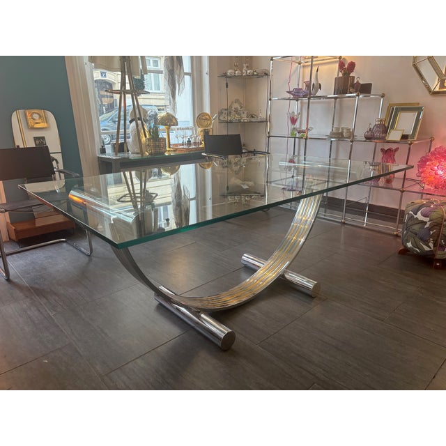 Modern Dining Table in Chrome with Brass and Glass, 1970s For Sale - Image 6 of 7