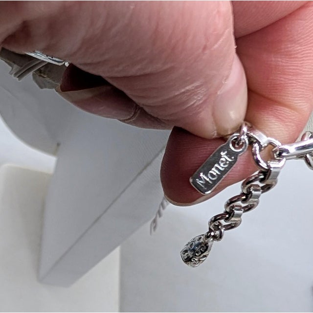 Monet Vintage 1980s Signed Monet Rhodium Plated Textured Collar Necklace For Sale - Image 4 of 8