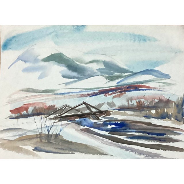 A late 20th century watercolor on paper Colorado Rocky Mountain landscape painting by Sybil Rew 1922-2016. Unsigned....