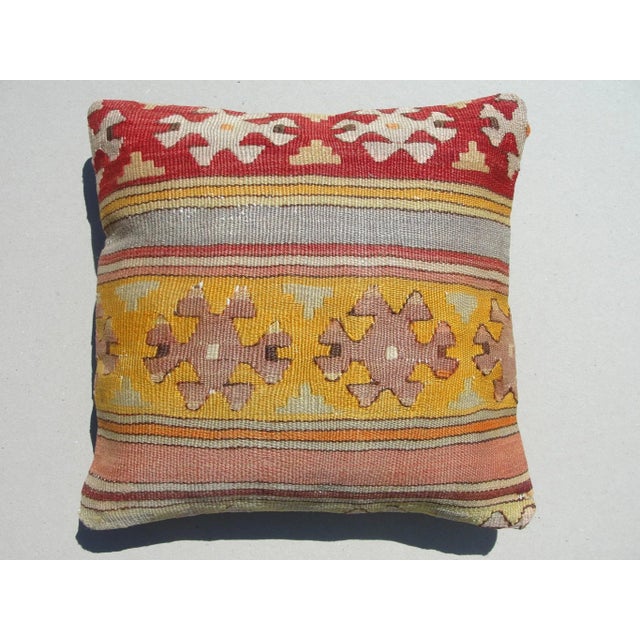 Kilim Rug Pillow Made from old turkish kilims Back side cotton and has closed with a solid hidden zipper size:16" x 16" It...