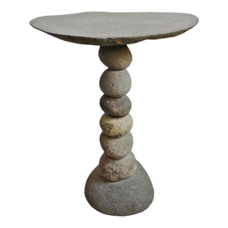 Vintage Stacked River Rock Organic Modern Bistro Table For Sale