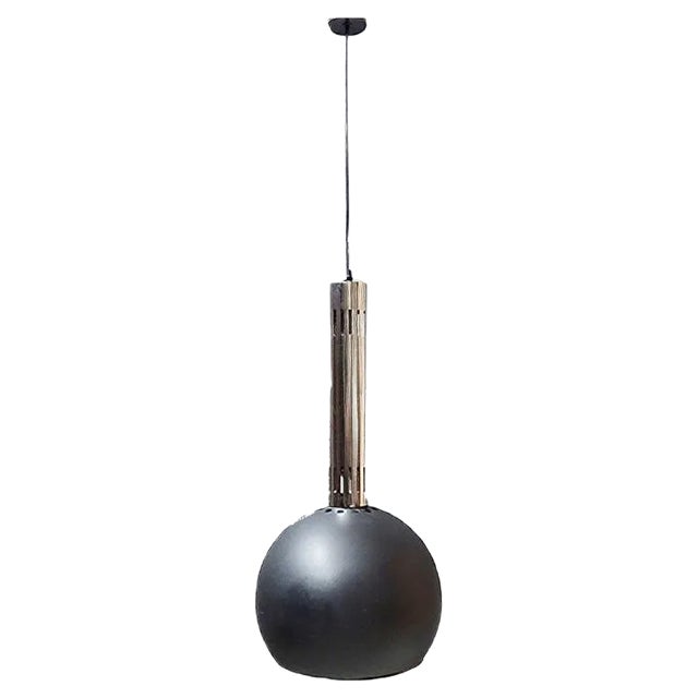 Large Industrial Black Painted Metal and Chrome Pendant Lamp, 1960s For Sale