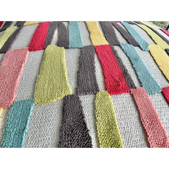 Mid-Century Modern Contemporary Bold Multicolor Stricker Geometric Cut Velvet Throw Pillow For Sale - Image 3 of 4
