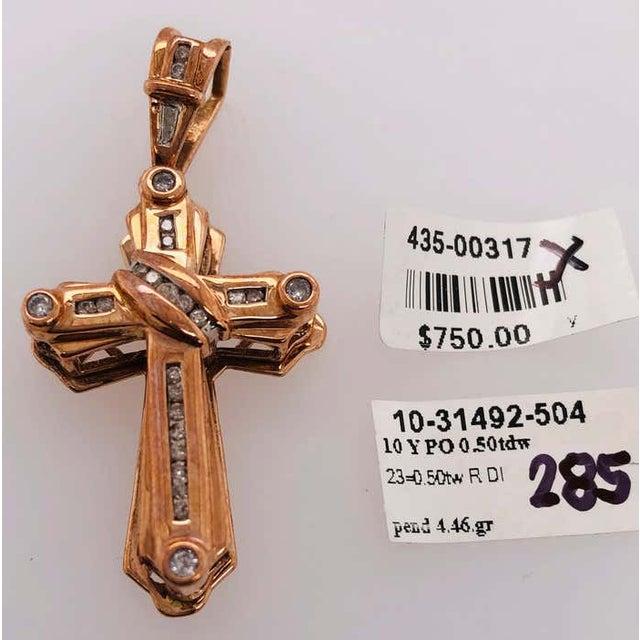 Modern 14 Karat Yellow Gold Crucifix Cross Pendant With .50 Total Diamond Weight For Sale - Image 3 of 10