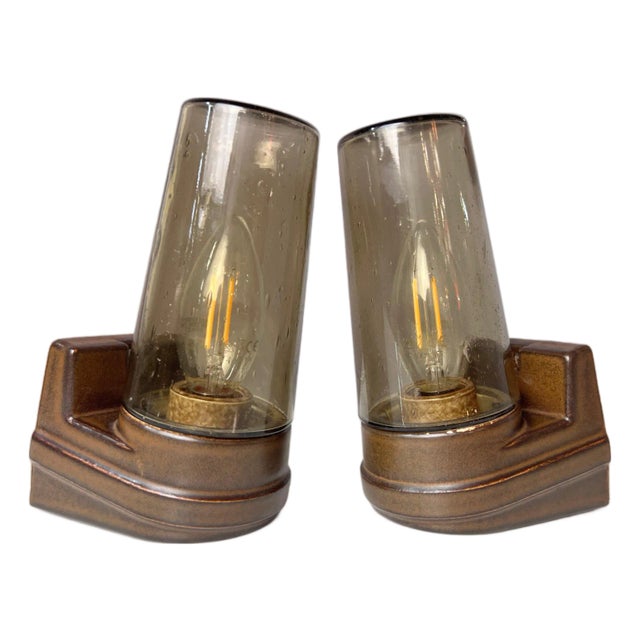 Wall Lamps in Smoked Glass by Sigvard Bernadotte for Ifö, Set of 2 For Sale