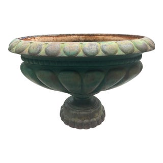 Antique French Style Victorian Cast Iron Garden Urn Tazza Planter — 25" For Sale