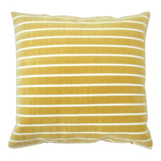 FirmaMenta Ochre Small Stripes Raffia Style Cotton Velvet Square Pillow For Sale