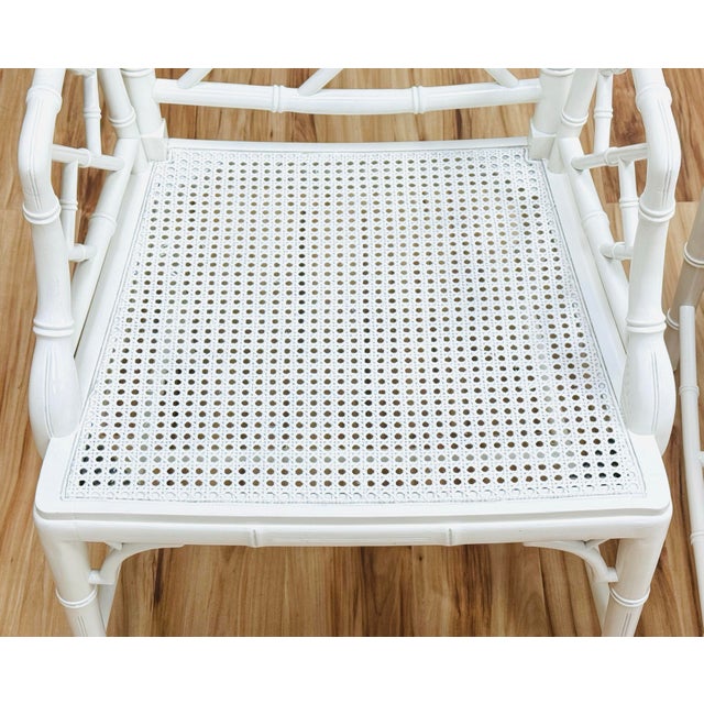 Vintage White Faux Bamboo Chinese Chippendale Arm Chairs, a Pair For Sale - Image 9 of 10