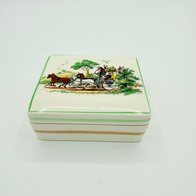 Cream Vintage English Peasant Village Equestrian Horse & Carriage Trinket Box For Sale - Image 8 of 8