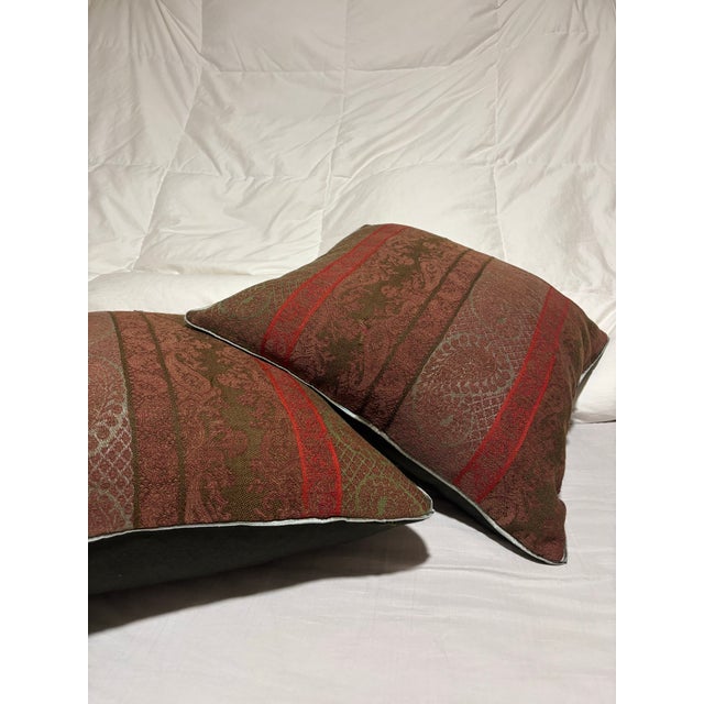 Red Antique Woven Paisley Kashmir Square Pillows - Set of 2 For Sale - Image 8 of 9