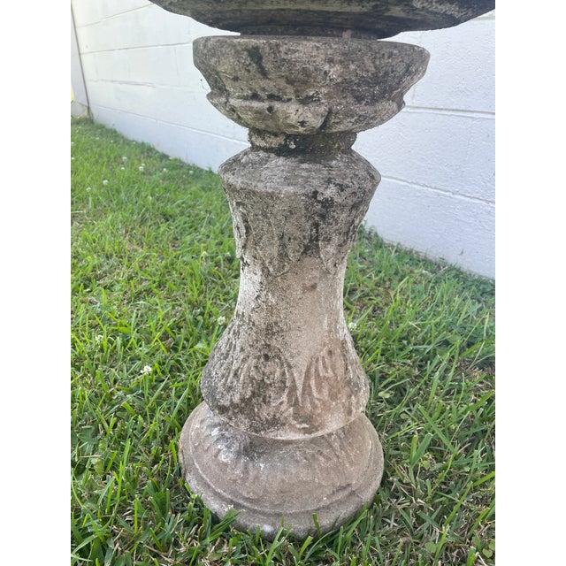 Dove Gray Antique English Estate Style Scalloped Cast Stone Birdbath - 2 Piece - Asheville Nc Estate Rescue For Sale - Image 8 of 8