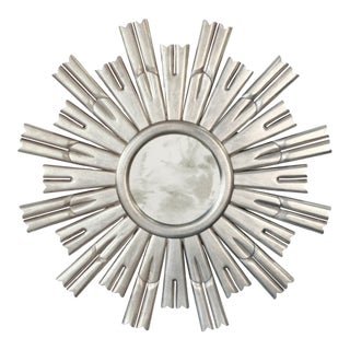 Matthew Izzo Home Rinaldo Handcarved Silver Leaf Round Sunburst Louis XIV Wall Mirror For Sale