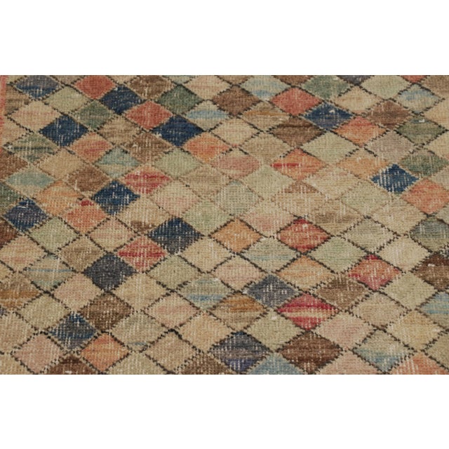 1950s Vintage Distressed Runner Rug, Polychromatic Geometric Design - Rug & Kilim For Sale - Image 5 of 7