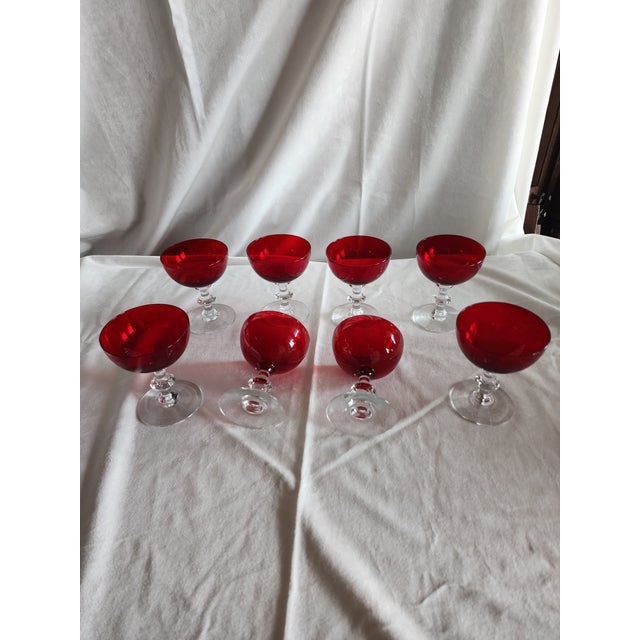 Glass Set of Eight Vintage Ruby Red Sherbets For Sale - Image 7 of 8