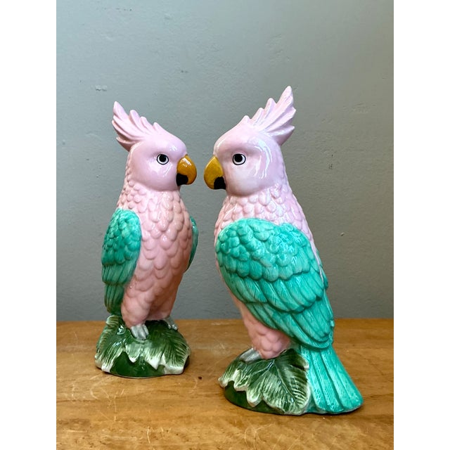 Mid 20th Century Vintage Ceramic Parrot Figurines - Pair For Sale - Image 5 of 12