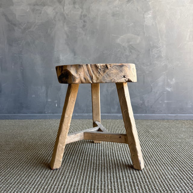 Vintage Elm Wood Chop Block Table For Sale - Image 4 of 8