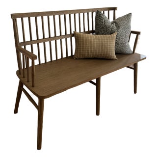 Four Hands Aspen Solid Oak Windsor Bench in Sandy Oak For Sale