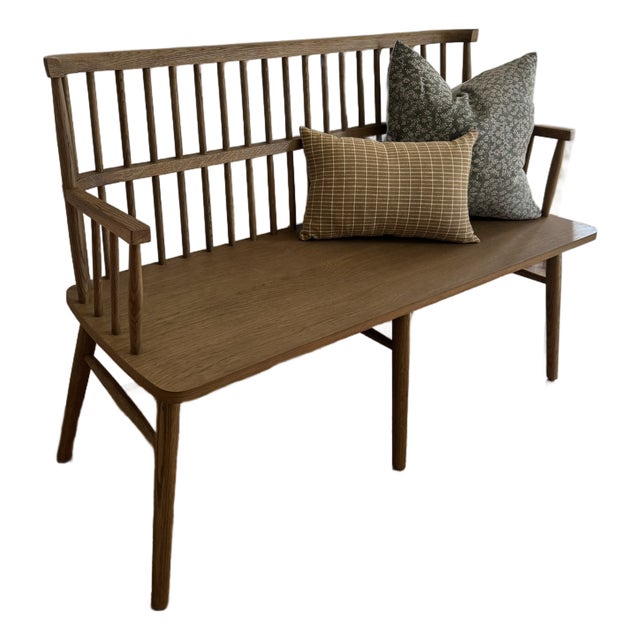 Four Hands Aspen Solid Oak Windsor Bench in Sandy Oak For Sale