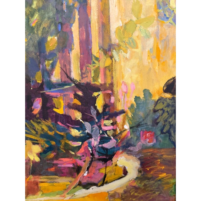 1990s "Garden Gate" by Ann Toulmin Rothe Silvermine Guild New Canaan Artist 38.5 X 50.5 For Sale - Image 5 of 11