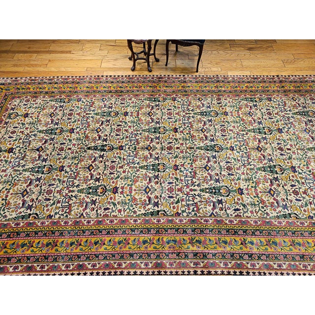 Antique Indian Agra Rug, Hand-Knotted Wool, Tree of Life Design, Ivory & Yellow, 8x15 For Sale - Image 4 of 15