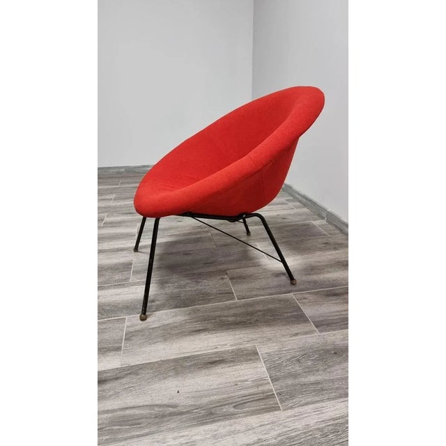 Mid-Century Red Fabric Armchair, 1960s For Sale - Image 6 of 7
