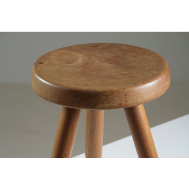 Brown High Ash Stool Berger Model attributed to Charlotte Perriand, France, 1950s For Sale - Image 8 of 18
