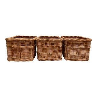 Earthy Rustic Wood Set of Storage Baskets, Set of Three For Sale
